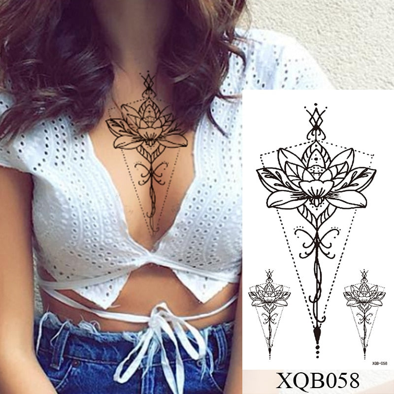 Tatuagem Temporária Impermeável Adesivo Renda Rosa Flores Leão Flash Tatuagens Lobo Raposa Arte Corporal Braço Manga Falsa Tatuagem Feminina
