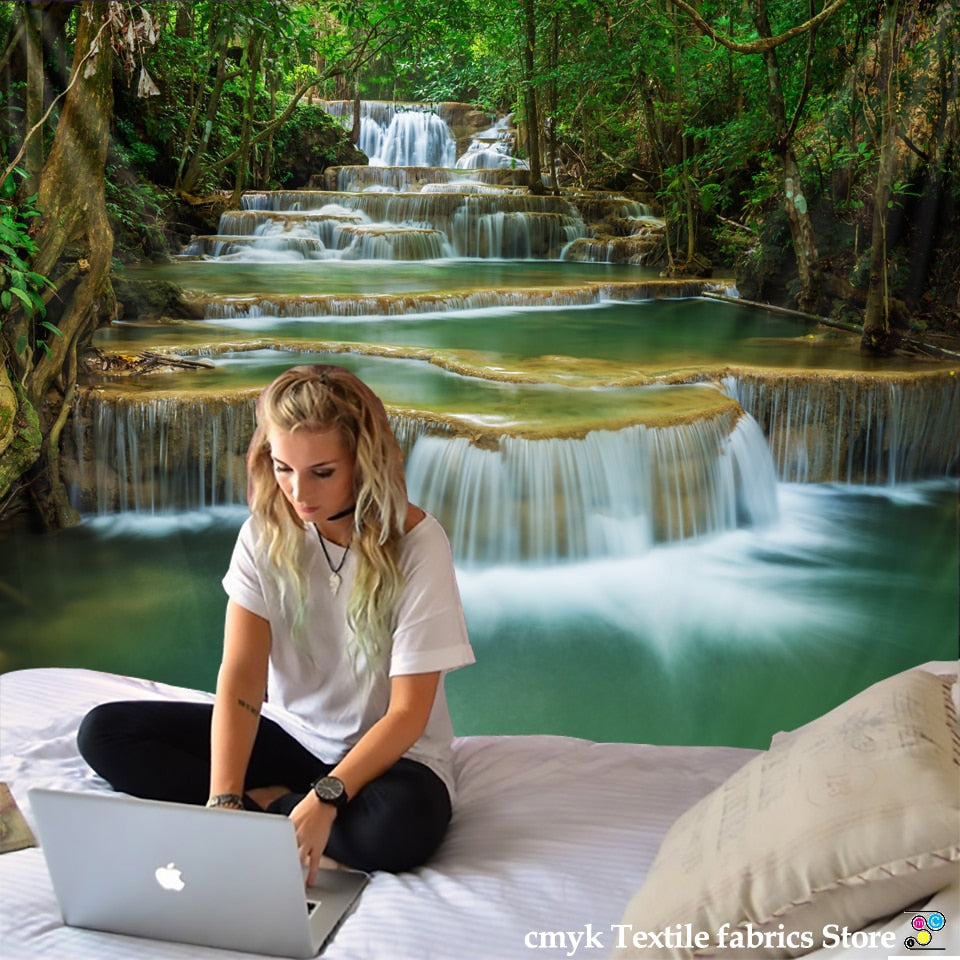 Toalha de Praia 3D Cachoeira Paisagem Bela Floresta Impressão Fluxo Tapete Tapete de Ioga Decoração de Casa Tapeçaria