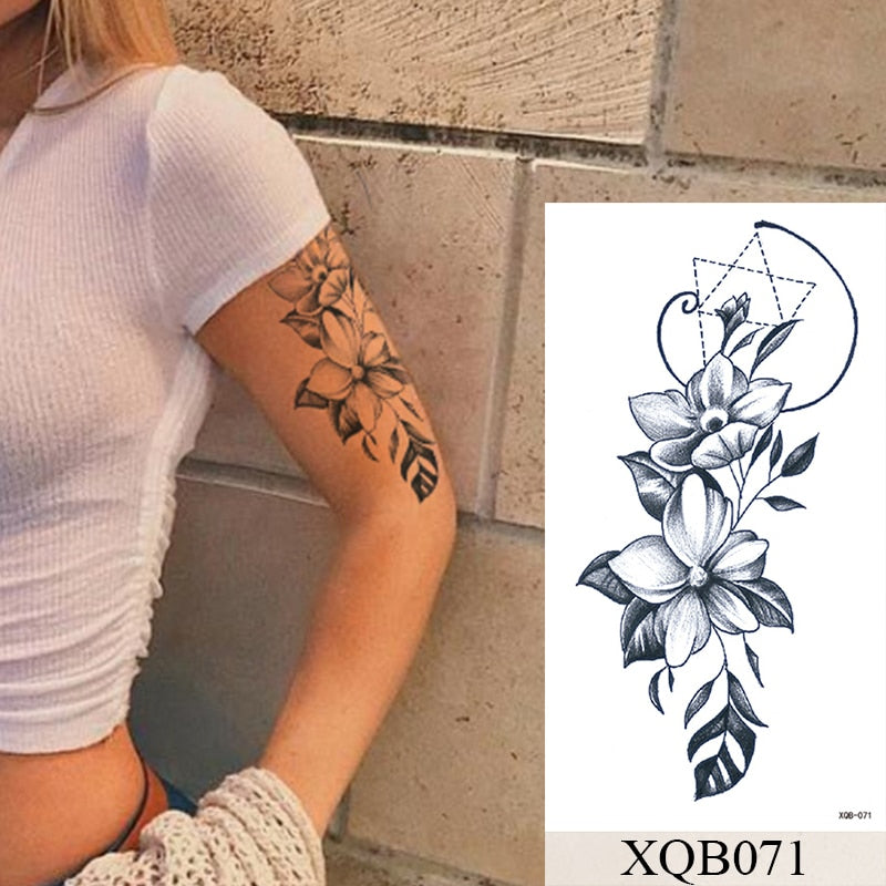 Tatuagem Temporária Impermeável Adesivo Renda Rosa Flores Leão Flash Tatuagens Lobo Raposa Arte Corporal Braço Manga Falsa Tatuagem Feminina