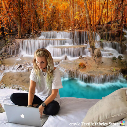 Toalha de Praia 3D Cachoeira Paisagem Bela Floresta Impressão Fluxo Tapete Tapete de Ioga Decoração de Casa Tapeçaria