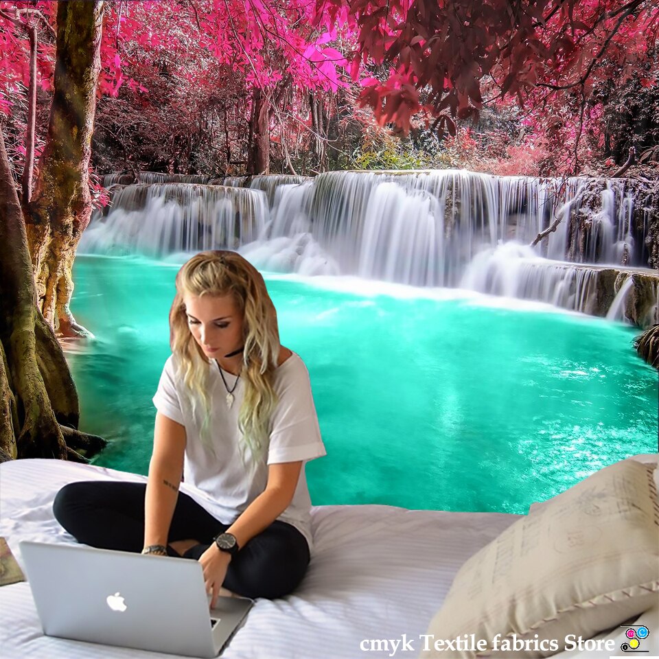 Toalha de Praia 3D Cachoeira Paisagem Bela Floresta Impressão Fluxo Tapete Tapete de Ioga Decoração de Casa Tapeçaria