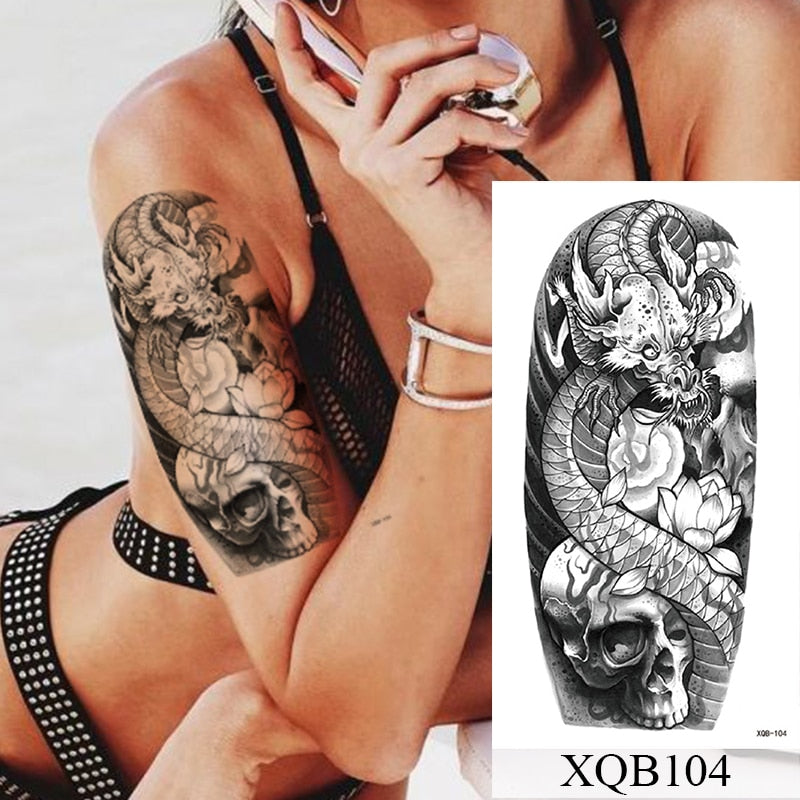 Tatuagem Temporária Impermeável Adesivo Renda Rosa Flores Leão Flash Tatuagens Lobo Raposa Arte Corporal Braço Manga Falsa Tatuagem Feminina