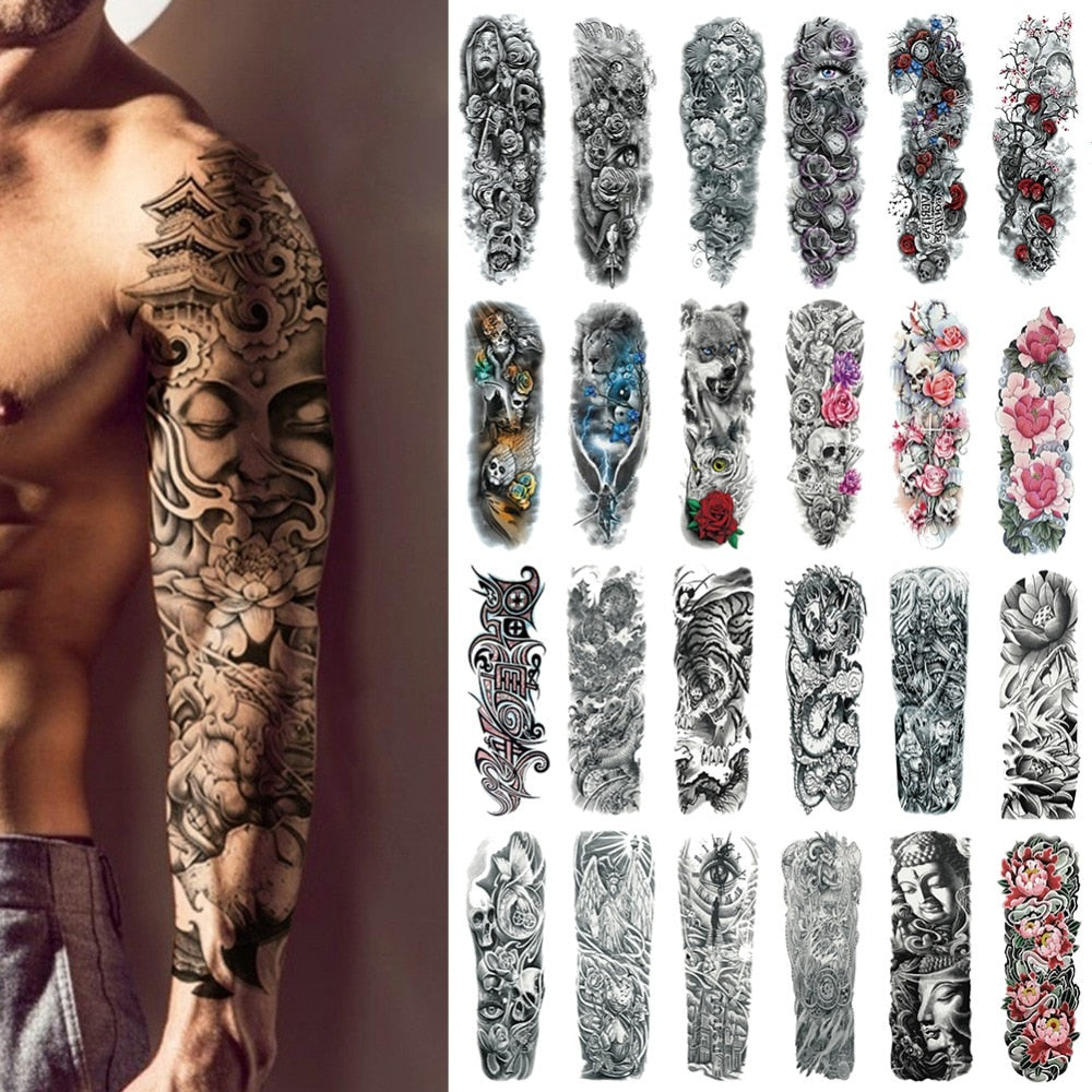 25 Design À Prova D' Água Tatuagem Temporária Adesivo Braço Completo Tamanho Grande Braço Tatuagem Flash Fake Tatuagens Manga Para Homens, Mulheres e Menina