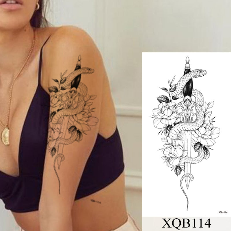 Tatuagem Temporária Impermeável Adesivo Renda Rosa Flores Leão Flash Tatuagens Lobo Raposa Arte Corporal Braço Manga Falsa Tatuagem Feminina