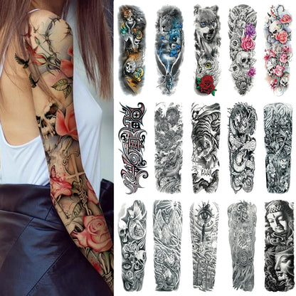 25 Design À Prova D' Água Tatuagem Temporária Adesivo Braço Completo Tamanho Grande Braço Tatuagem Flash Fake Tatuagens Manga Para Homens, Mulheres e Menina