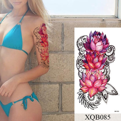 Tatuagem Temporária Impermeável Adesivo Renda Rosa Flores Leão Flash Tatuagens Lobo Raposa Arte Corporal Braço Manga Falsa Tatuagem Feminina