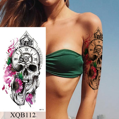 Tatuagem Temporária Impermeável Adesivo Renda Rosa Flores Leão Flash Tatuagens Lobo Raposa Arte Corporal Braço Manga Falsa Tatuagem Feminina