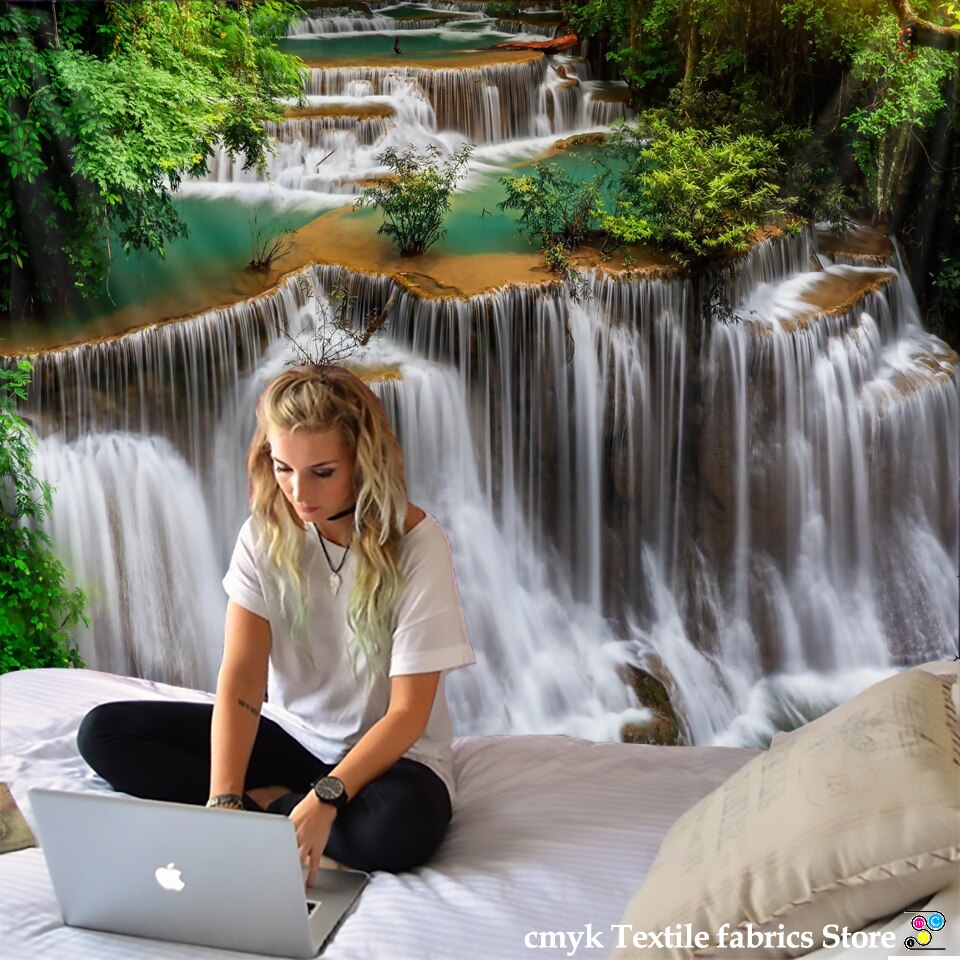 Toalha de Praia 3D Cachoeira Paisagem Bela Floresta Impressão Fluxo Tapete Tapete de Ioga Decoração de Casa Tapeçaria