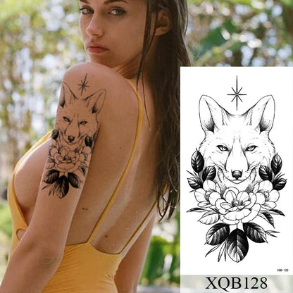 Tatuagem Temporária Impermeável Adesivo Renda Rosa Flores Leão Flash Tatuagens Lobo Raposa Arte Corporal Braço Manga Falsa Tatuagem Feminina