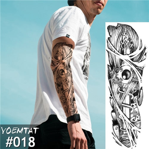 Novo Adesivo de Tatuagem Temporário Design Mecânico de Flor Cheia Tatuagem com Braço Arte Corporal Grande Grande Adesivo de Tatuagem Falso