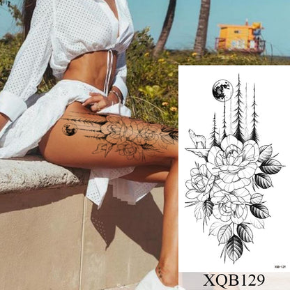 Tatuagem Temporária Impermeável Adesivo Renda Rosa Flores Leão Flash Tatuagens Lobo Raposa Arte Corporal Braço Manga Falsa Tatuagem Feminina