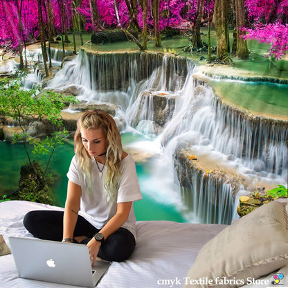 Toalha de Praia 3D Cachoeira Paisagem Bela Floresta Impressão Fluxo Tapete Tapete de Ioga Decoração de Casa Tapeçaria