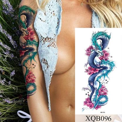 Tatuagem Temporária Impermeável Adesivo Renda Rosa Flores Leão Flash Tatuagens Lobo Raposa Arte Corporal Braço Manga Falsa Tatuagem Feminina