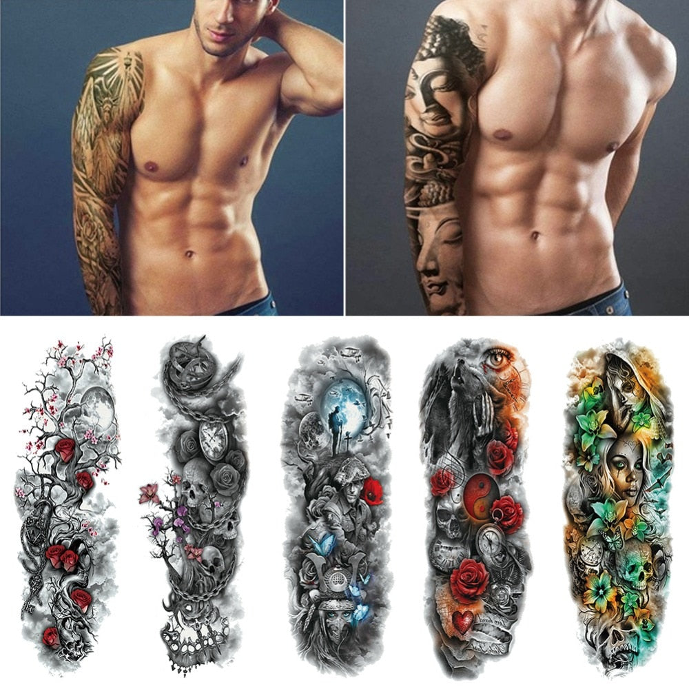 25 Design À Prova D' Água Tatuagem Temporária Adesivo Braço Completo Tamanho Grande Braço Tatuagem Flash Fake Tatuagens Manga Para Homens, Mulheres e Menina