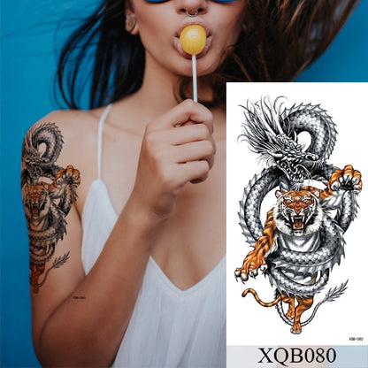 Tatuagem Temporária Impermeável Adesivo Renda Rosa Flores Leão Flash Tatuagens Lobo Raposa Arte Corporal Braço Manga Falsa Tatuagem Feminina