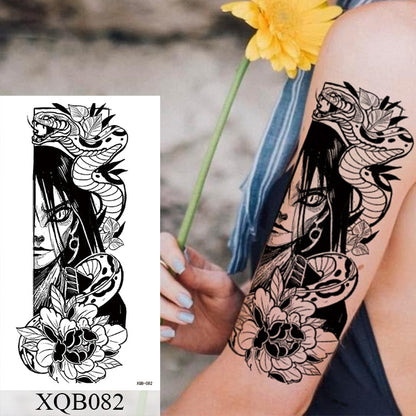 Tatuagem Temporária Impermeável Adesivo Renda Rosa Flores Leão Flash Tatuagens Lobo Raposa Arte Corporal Braço Manga Falsa Tatuagem Feminina