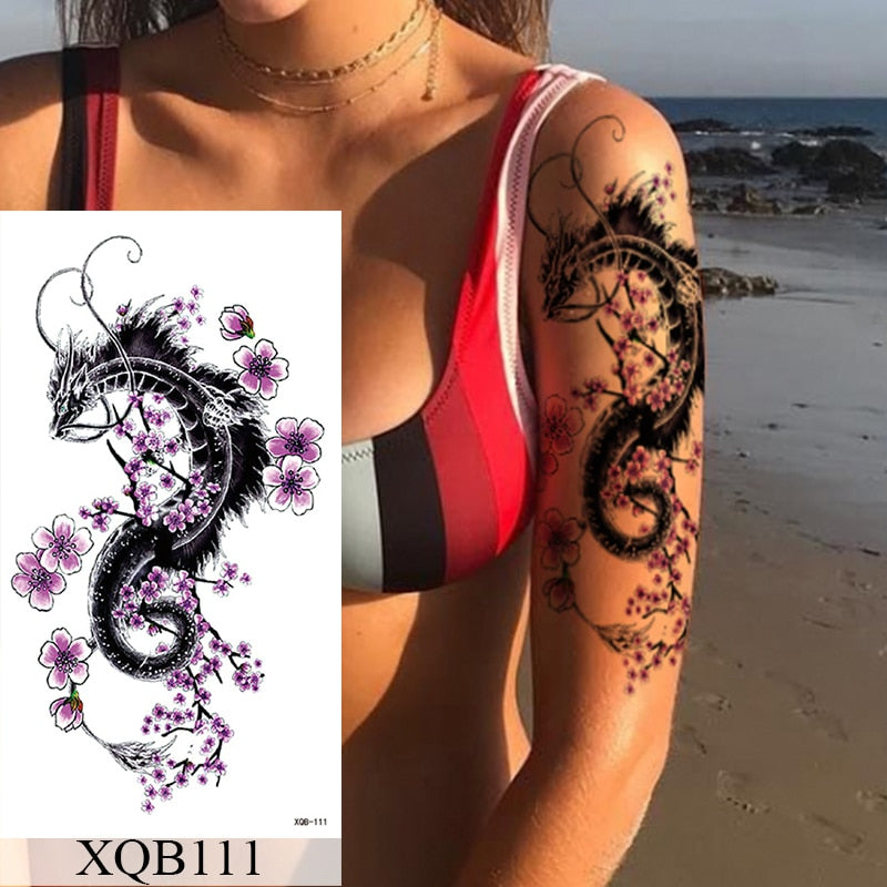 Tatuagem Temporária Impermeável Adesivo Renda Rosa Flores Leão Flash Tatuagens Lobo Raposa Arte Corporal Braço Manga Falsa Tatuagem Feminina