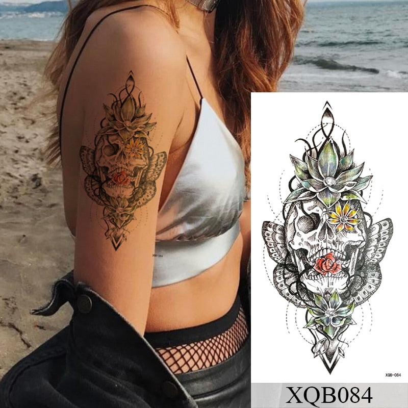 Tatuagem Temporária Impermeável Adesivo Renda Rosa Flores Leão Flash Tatuagens Lobo Raposa Arte Corporal Braço Manga Falsa Tatuagem Feminina